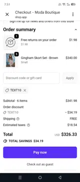 Moda Boutique coupon verification screenshot