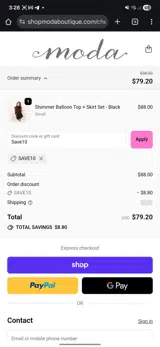 Moda Boutique coupon verification screenshot