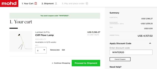 mohd checkout page showing mohd discount code box | Screenshot taken by SimplyCodes community member on Mar 30, 2022