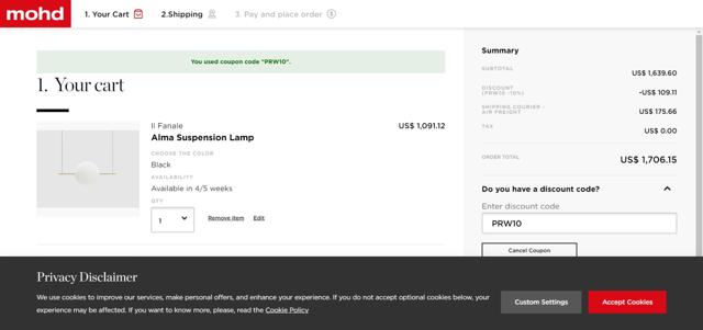 mohd checkout page showing mohd discount code box | Screenshot taken by SimplyCodes community member on Sep 11, 2022