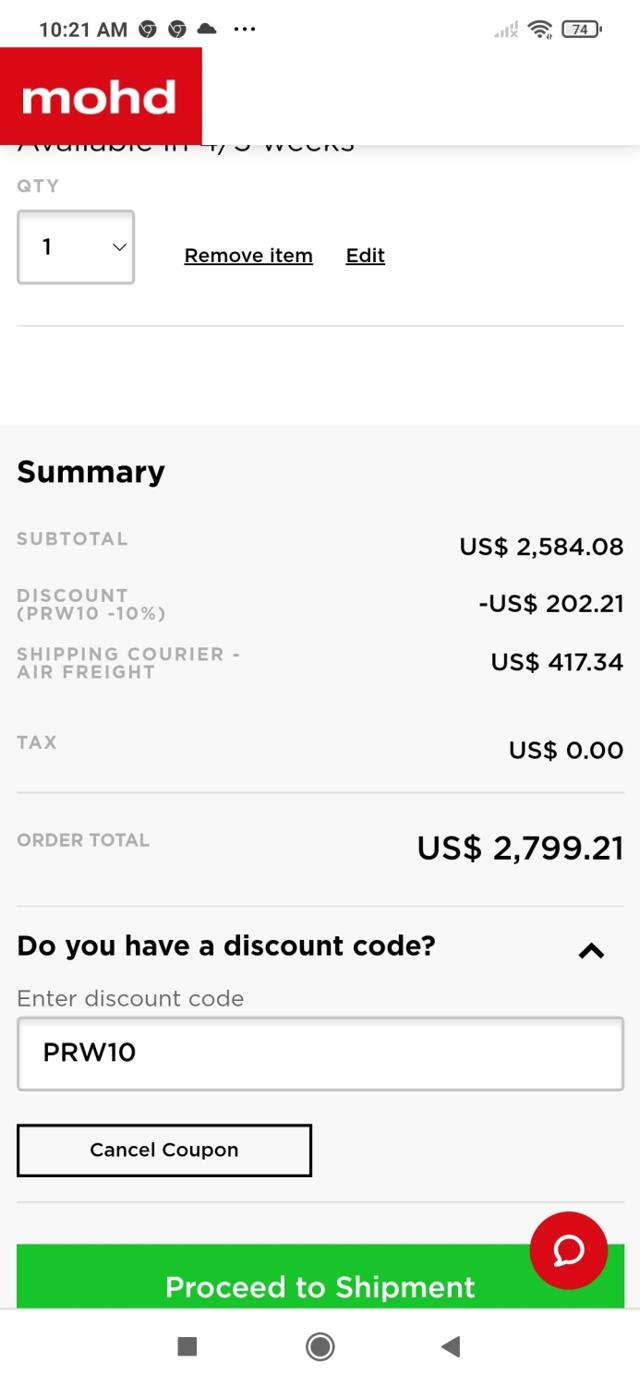 mohd checkout page showing mohd discount code box | Screenshot taken by SimplyCodes community member on Oct 12, 2022