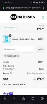 painrelief coupon verification screenshot