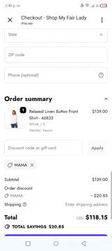 Mama coupon verification screenshot