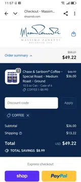 COFFEE coupon verification screenshot