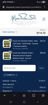 Honey15 coupon verification screenshot