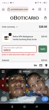 KARA10 coupon verification screenshot