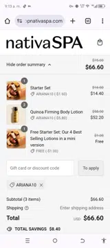 ARIANA10 coupon verification screenshot
