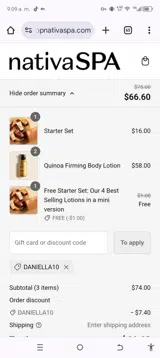 DANIELLA10 coupon verification screenshot