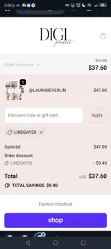 LINDSAY20 coupon verification screenshot