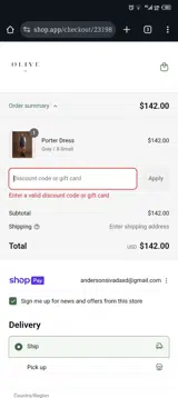 Olive Street coupon verification screenshot