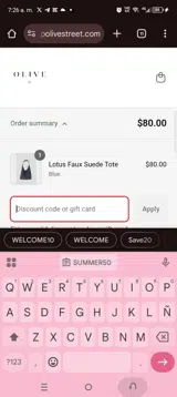 Olive Street coupon verification screenshot