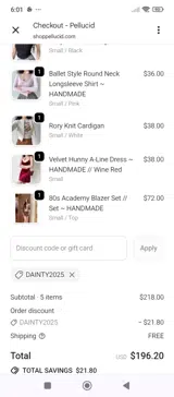 DAINTY2025 coupon verification screenshot