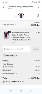 Instasave coupon verification screenshot