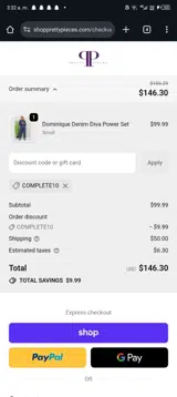 COMPLETE10 coupon verification screenshot