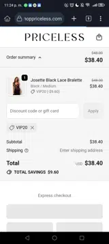 VIP20 coupon verification screenshot
