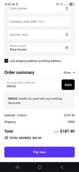 SMS20 coupon verification screenshot