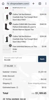 NAJABI coupon verification screenshot