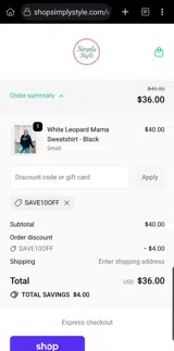 SAVE10OFF coupon verification screenshot