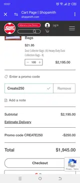 Create250 coupon verification screenshot