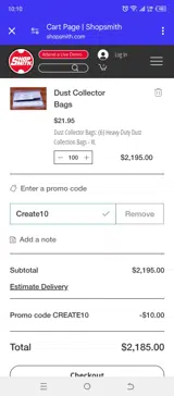 Create10 coupon verification screenshot