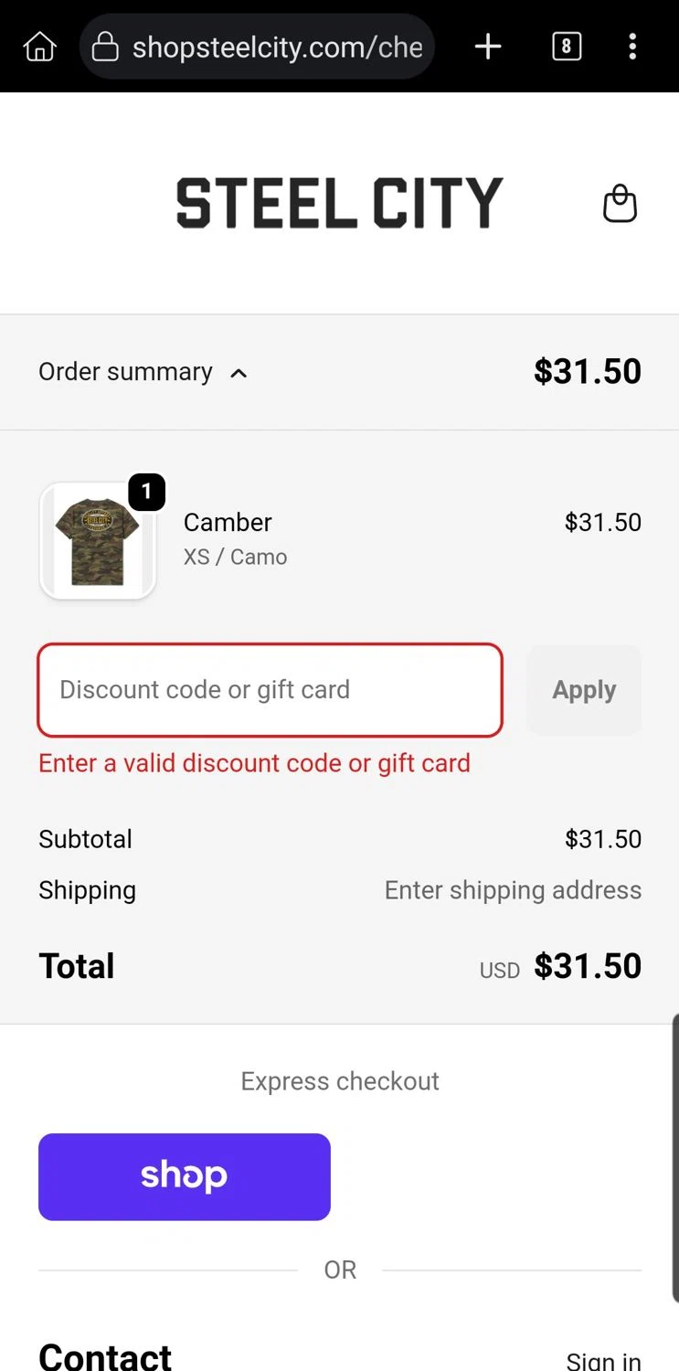 Steel City promo code screenshot showing code COMEBACK15 applied at Steel City checkout page. Uploaded by SimplyCodes community member Carloslvz on Nov 27, 2025
