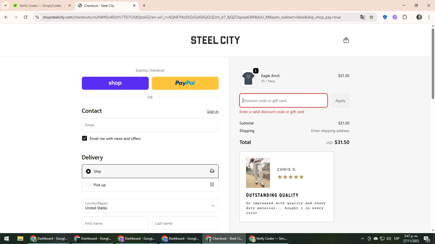 Steel City promo code screenshot showing code COMEBACK15 applied at Steel City checkout page. Uploaded by SimplyCodes community member CleverLynx6871 on Nov 27, 2025