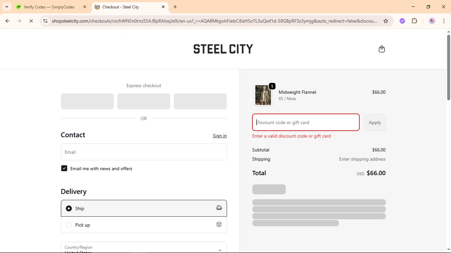 Steel City promo code screenshot showing code STEELCITY10 applied at Steel City checkout page. Uploaded by SimplyCodes community member ValueFox5508 on Nov 27, 2025