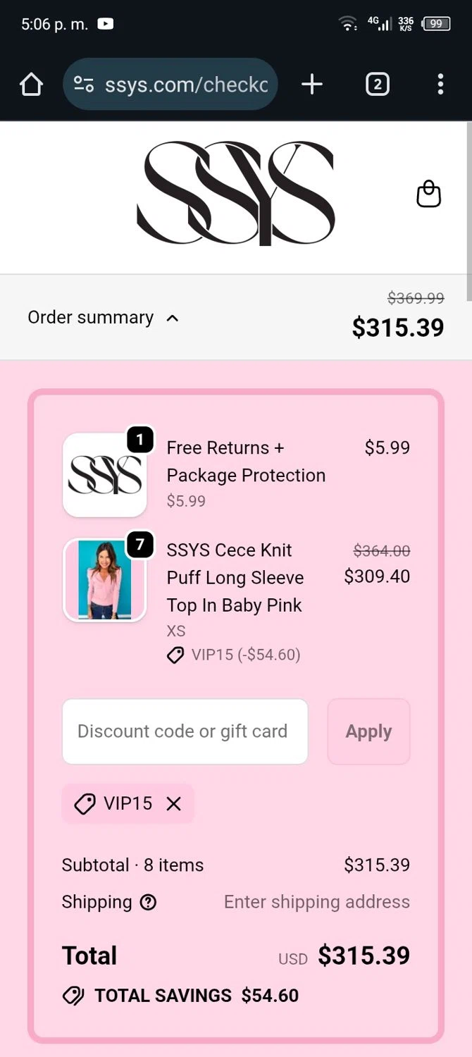 Shop Style Your Senses coupon code screenshot showing code VIP15 applied at Shop Style Your Senses checkout page. Uploaded by SimplyCodes community member Rafita on Dec 15, 2025