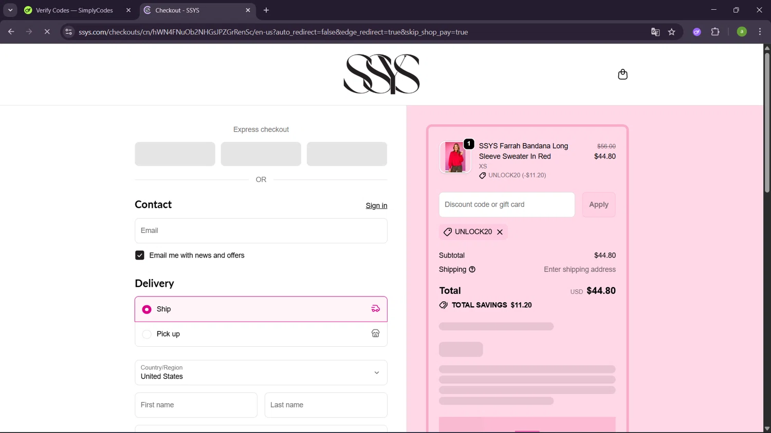 Shop Style Your Senses coupon code screenshot showing code UNLOCK20 applied at Shop Style Your Senses checkout page. Uploaded by SimplyCodes community member SavingsHero9122 on Oct 18, 2025