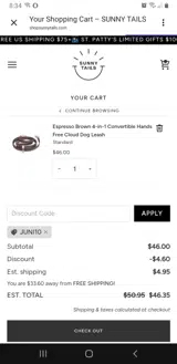 JUNI10 coupon verification screenshot