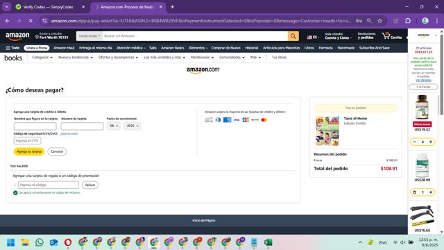 Taste of Home checkout page showing Taste of Home promo code box | Screenshot taken by SimplyCodes community member on Aug 8, 2025