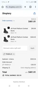 TRABAJO coupon verification screenshot