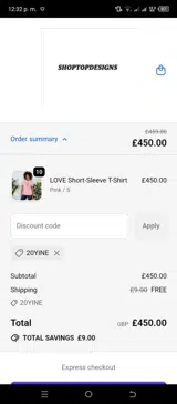 20YINE coupon verification screenshot