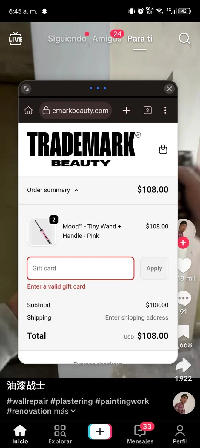 Trademark Beauty coupon code screenshot showing code SM986VLG applied at Trademark Beauty checkout page. Uploaded by SimplyCodes community member ScanExpert7367 on Nov 20, 2025
