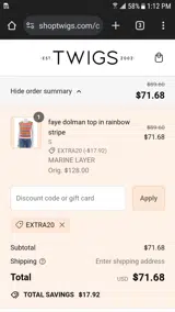 EXTRA20 coupon verification screenshot
