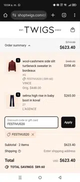 FESTIVUS20 coupon verification screenshot