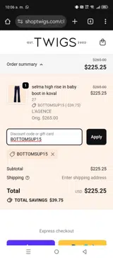 BOTTOMSUP15 coupon verification screenshot