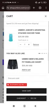 Shop Umbro coupon verification screenshot
