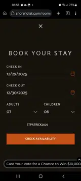 Shore Hotel coupon verification screenshot