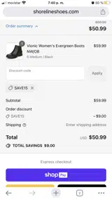 SAVE15 coupon verification screenshot