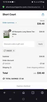 Dad20 coupon verification screenshot