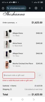 Shoshanna coupon verification screenshot