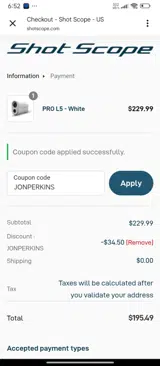 Shot Scope coupon verification screenshot