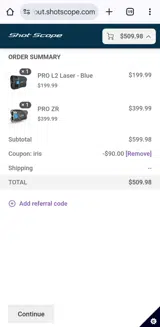 Shot Scope coupon verification screenshot