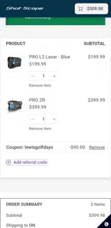Shot Scope coupon verification screenshot