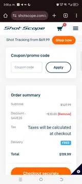 Shot Scope coupon verification screenshot