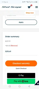Shot Scope coupon verification screenshot