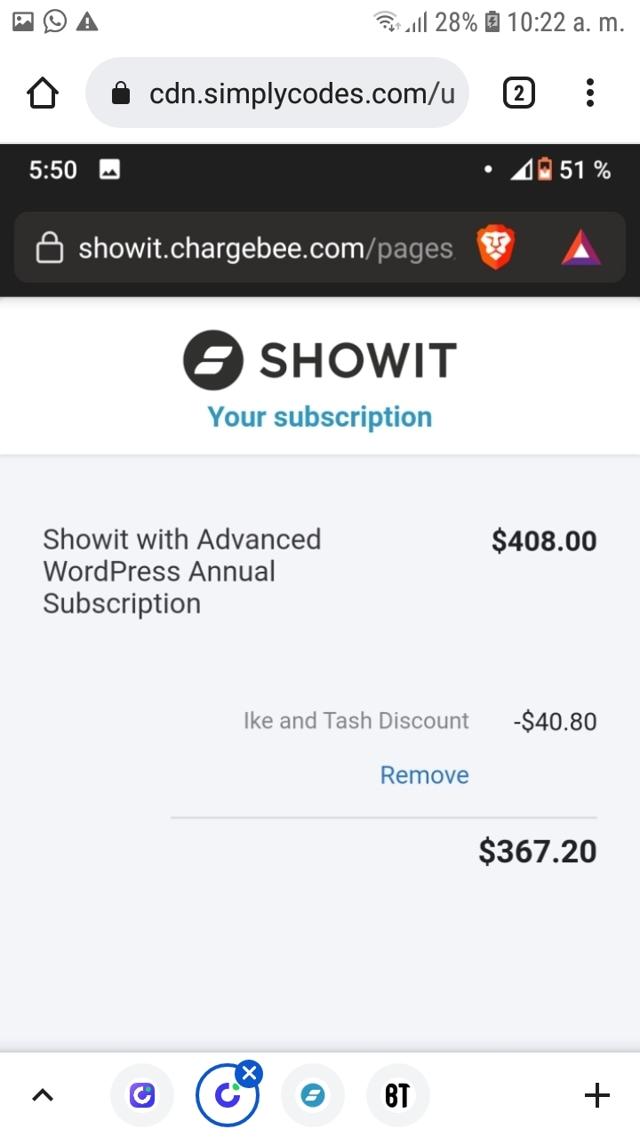 Showit checkout page showing Showit discount code box | Screenshot taken by SimplyCodes community member on Dec 16, 2021