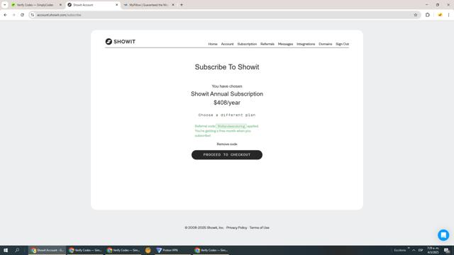 Showit checkout page showing Showit discount code box | Screenshot taken by SimplyCodes community member on Mar 4, 2025