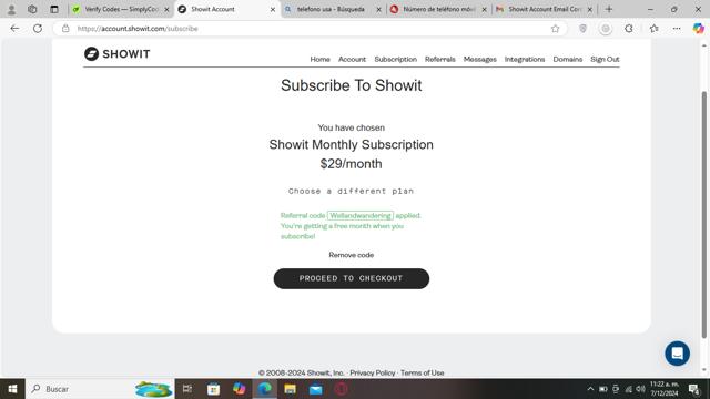 Showit checkout page showing Showit discount code box | Screenshot taken by SimplyCodes community member on Dec 7, 2024